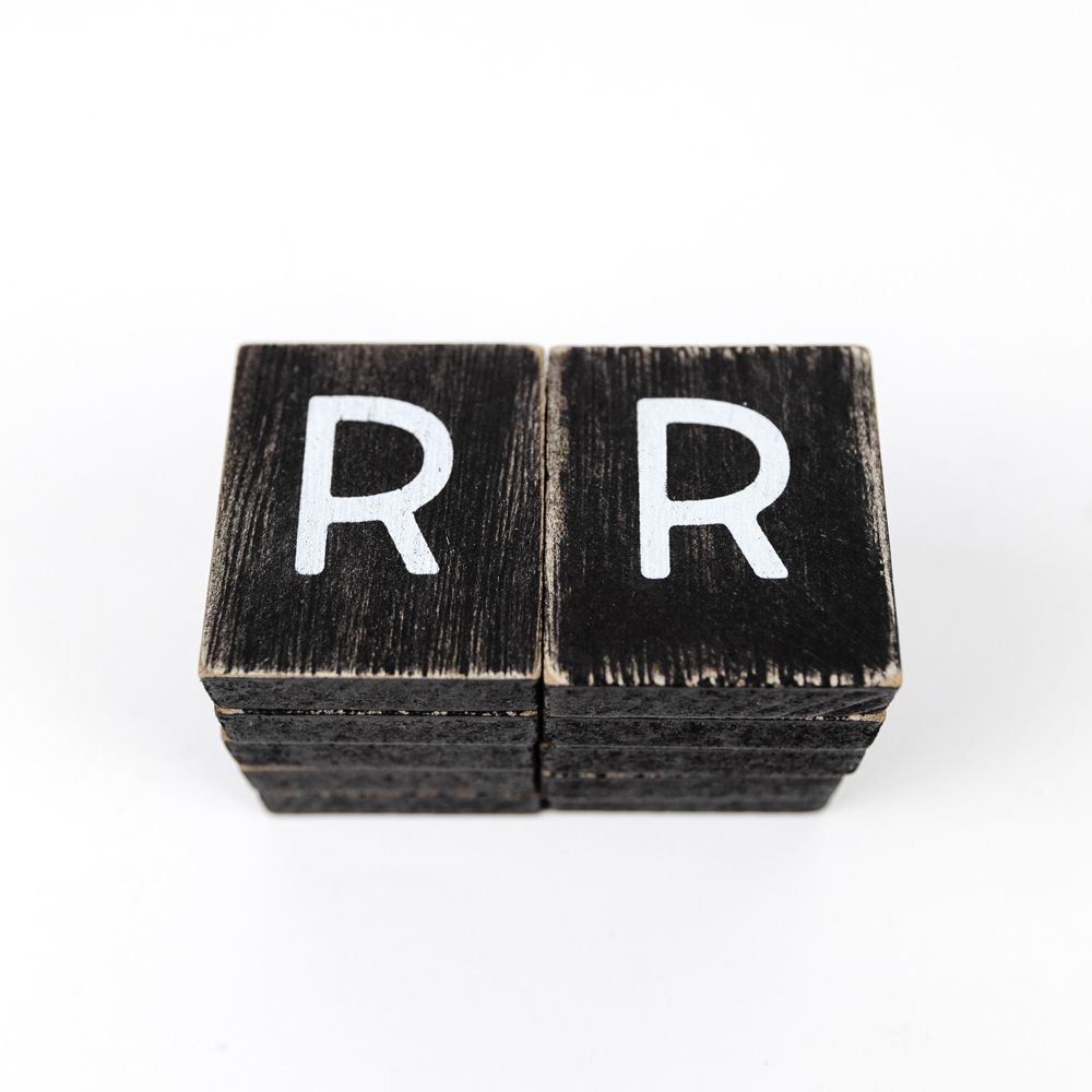 2" x 2" Wood Letter Tiles (Letter R) - Set of 10 - Black/White