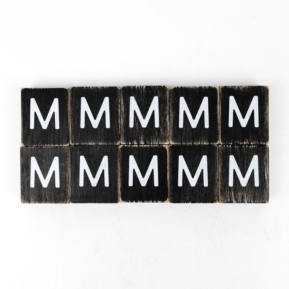 2" x 2" Wood Letter Tiles (Letter M) - Set of 10 - Black/White