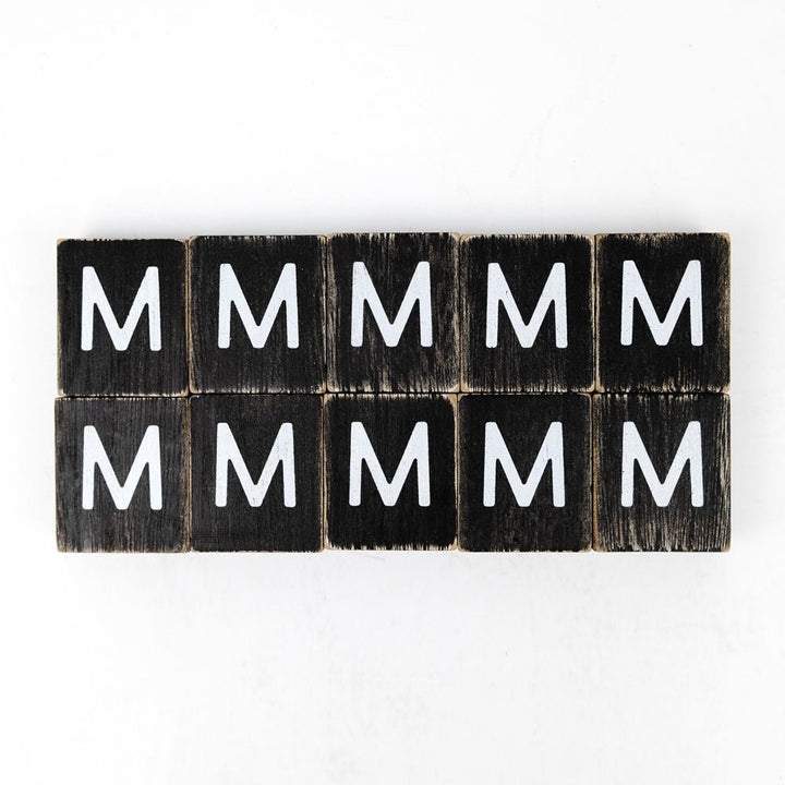 2" x 2" Wood Letter Tiles (Letter M) - Set of 10 - Black/White