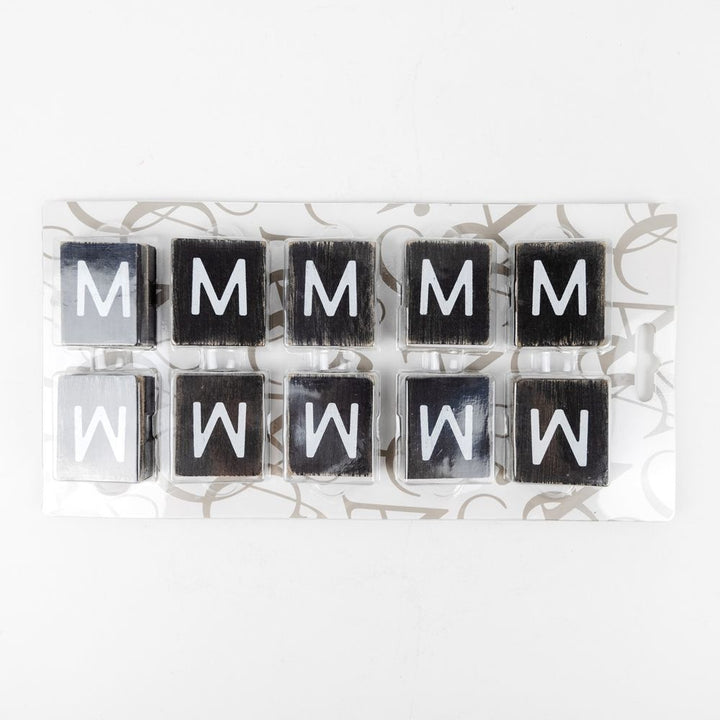 2" x 2" Wood Letter Tiles (Letter M) - Set of 10 - Black/White