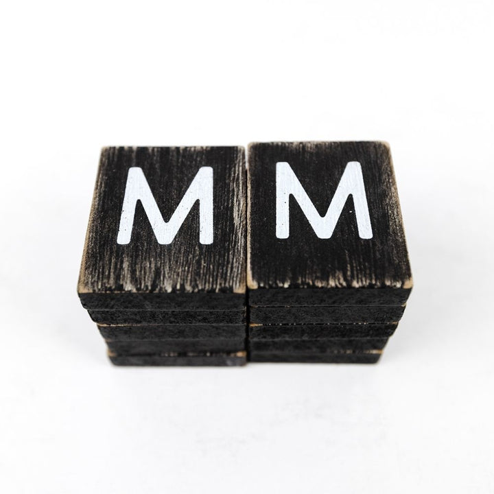 2" x 2" Wood Letter Tiles (Letter M) - Set of 10 - Black/White