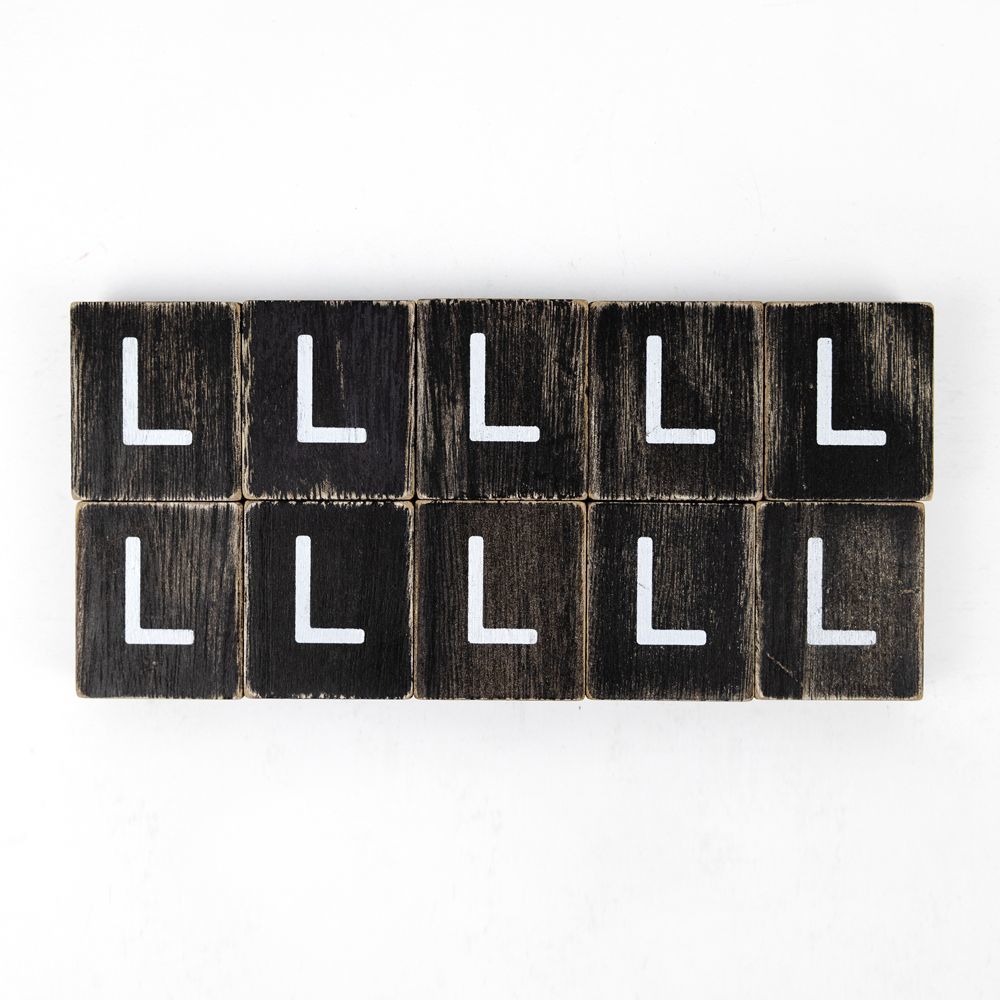 2" x 2" Wood Letter Tiles (Letter L) - Set of 10 - Black/White