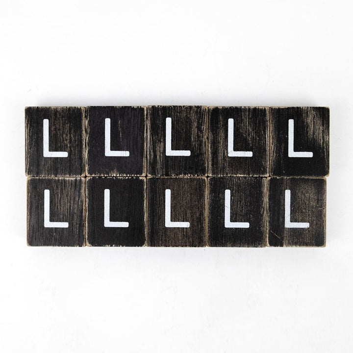 2" x 2" Wood Letter Tiles (Letter L) - Set of 10 - Black/White