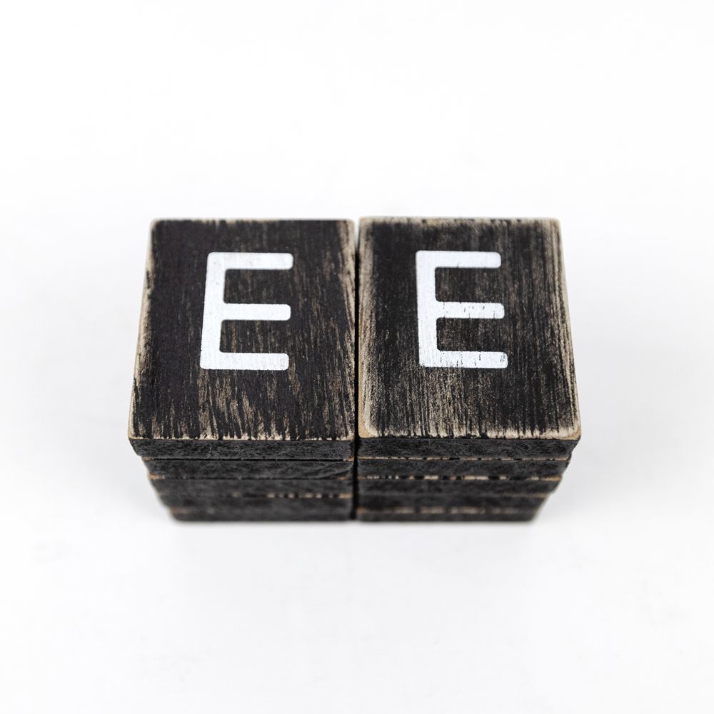 2" x 2" Wood Letter Tiles (Letter E) - Set of 10 - Black/White