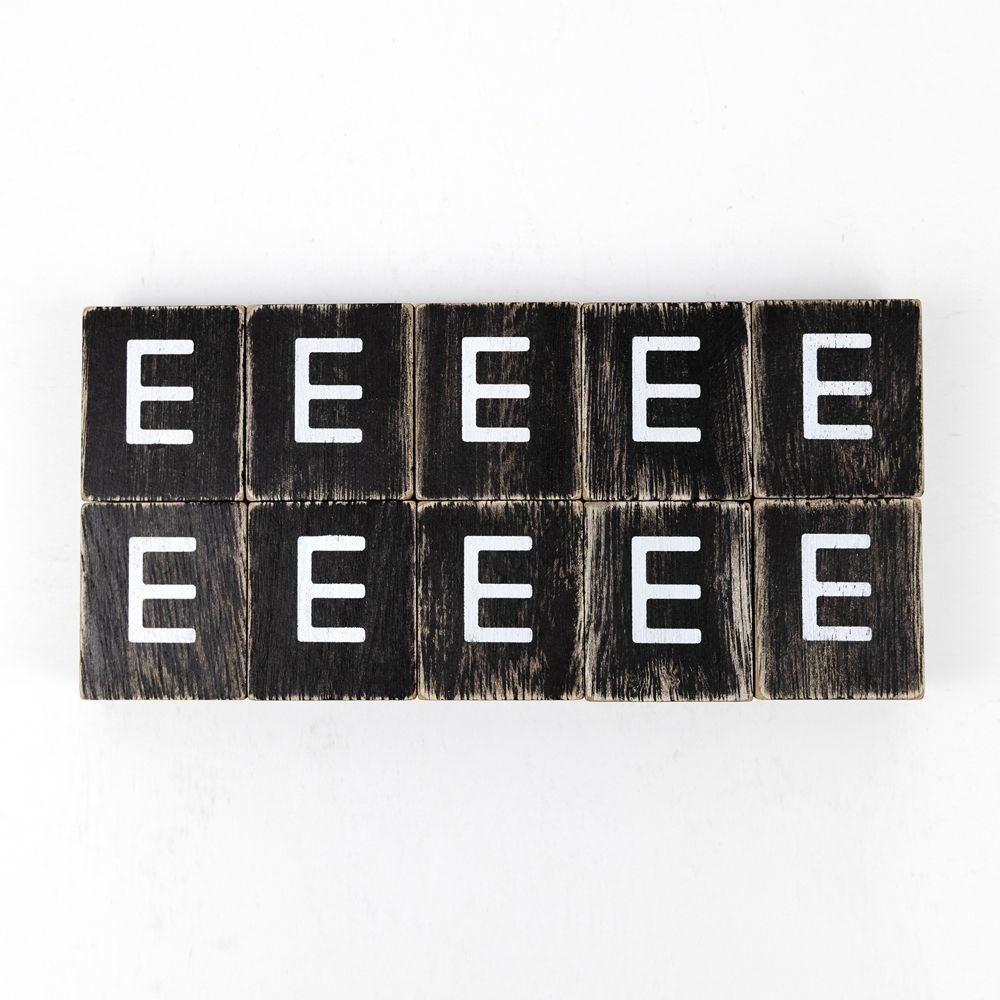 2" x 2" Wood Letter Tiles (Letter E) - Set of 10 - Black/White