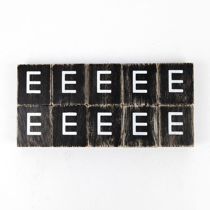 2" x 2" Wood Letter Tiles (Letter E) - Set of 10 - Black/White