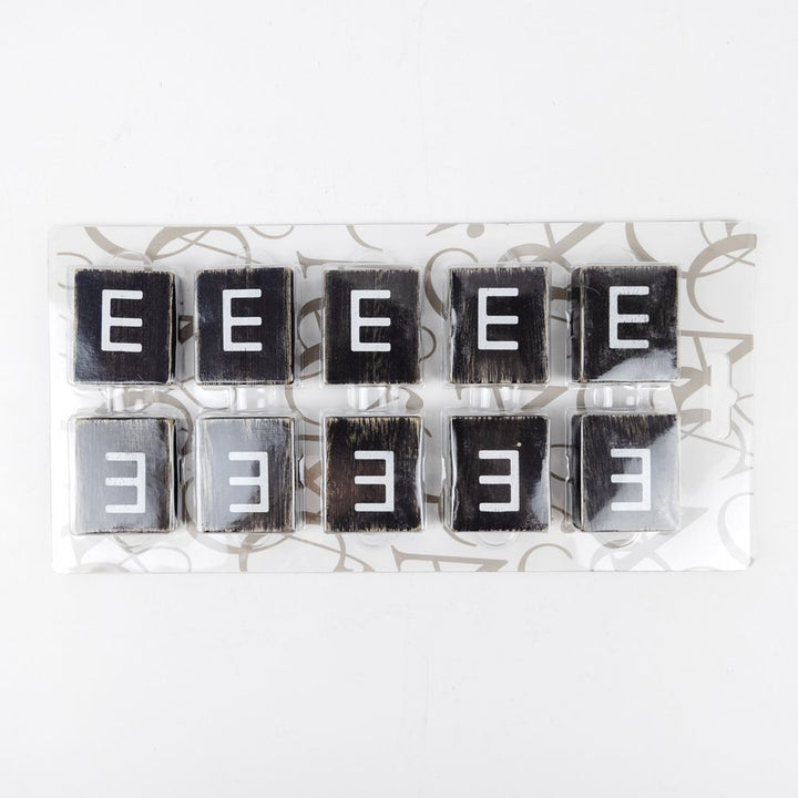 2" x 2" Wood Letter Tiles (Letter E) - Set of 10 - Black/White
