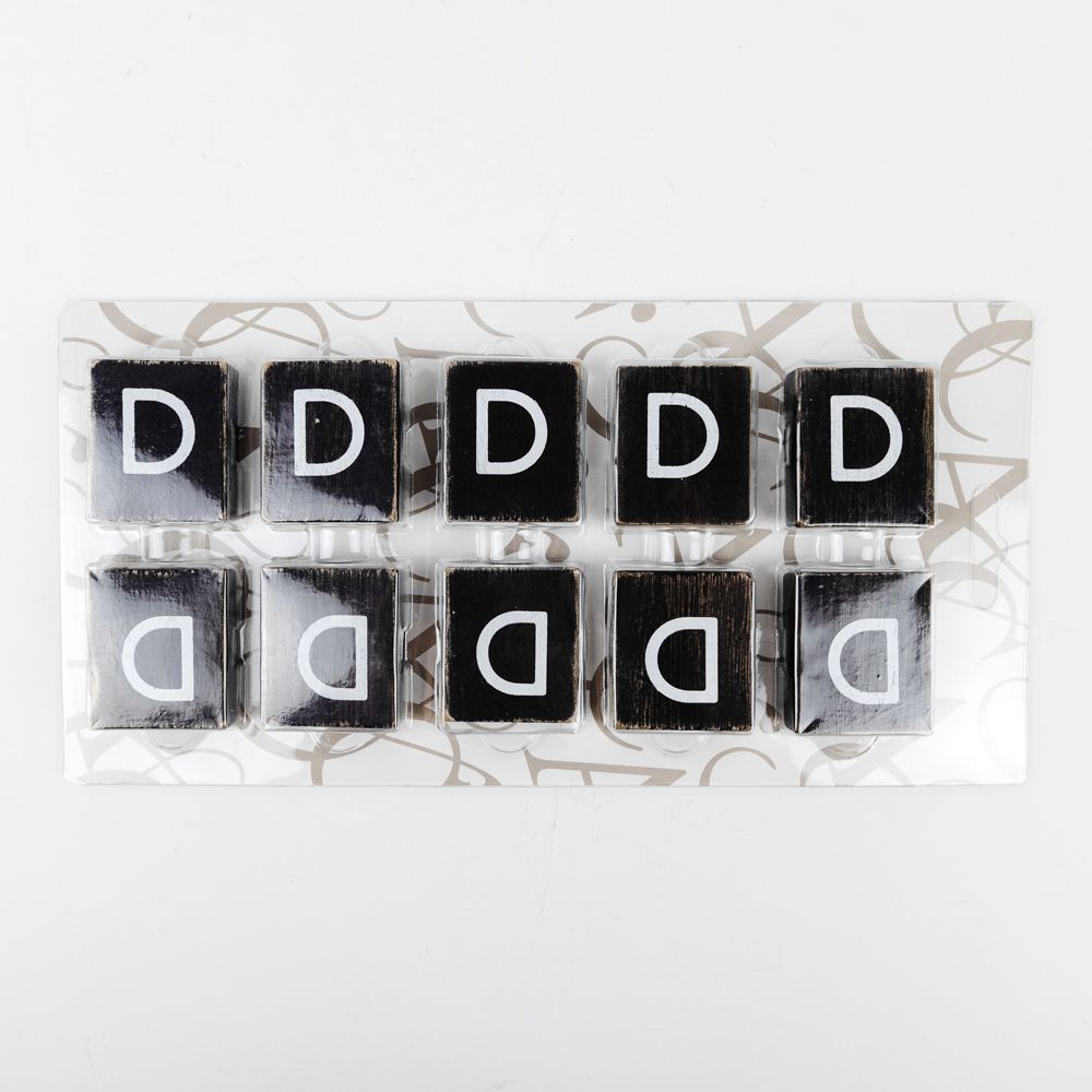 2x2x.25 wood letter tiles set of ten (D) black, white