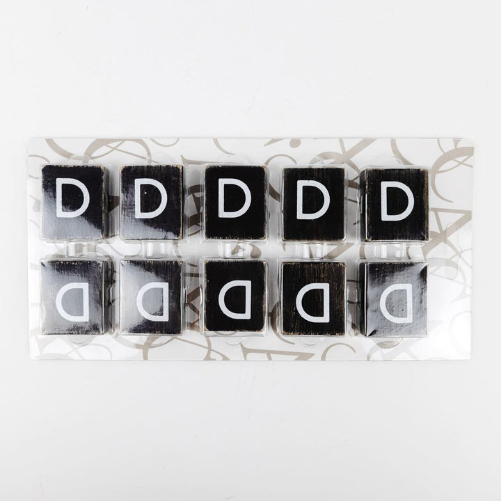 2x2x.25 wood letter tiles set of ten (D) black, white
