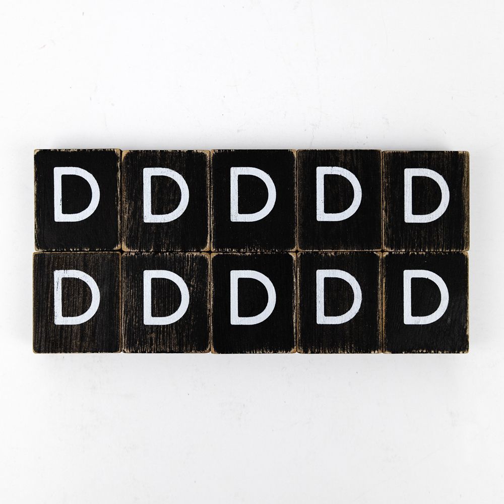 2x2x.25 wood letter tiles set of ten (D) black, white