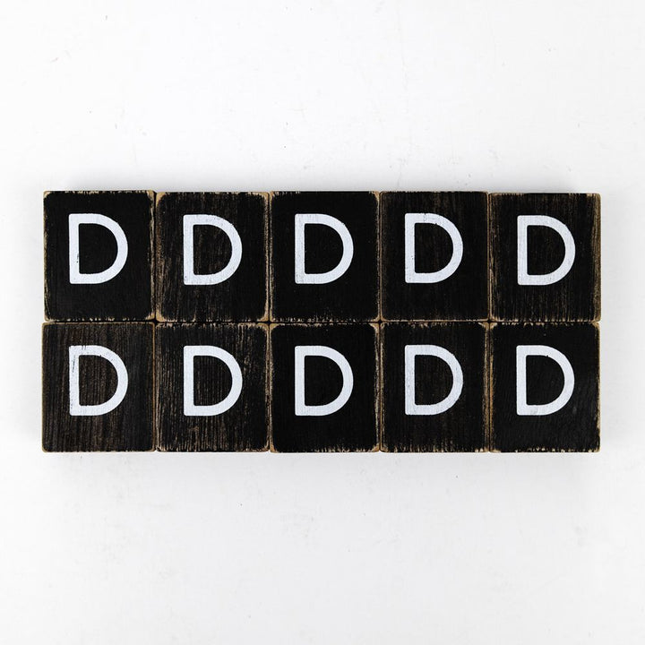 2x2x.25 wood letter tiles set of ten (D) black, white