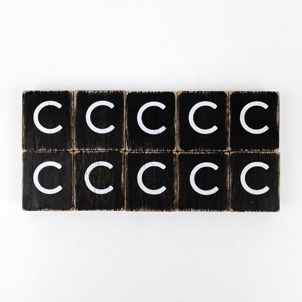 2" x 2" Wood Letter Tiles (Letter C) - Set of 10 - Black/White