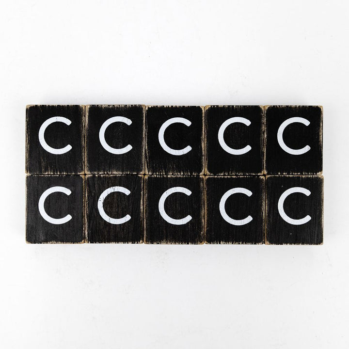 2" x 2" Wood Letter Tiles (Letter C) - Set of 10 - Black/White