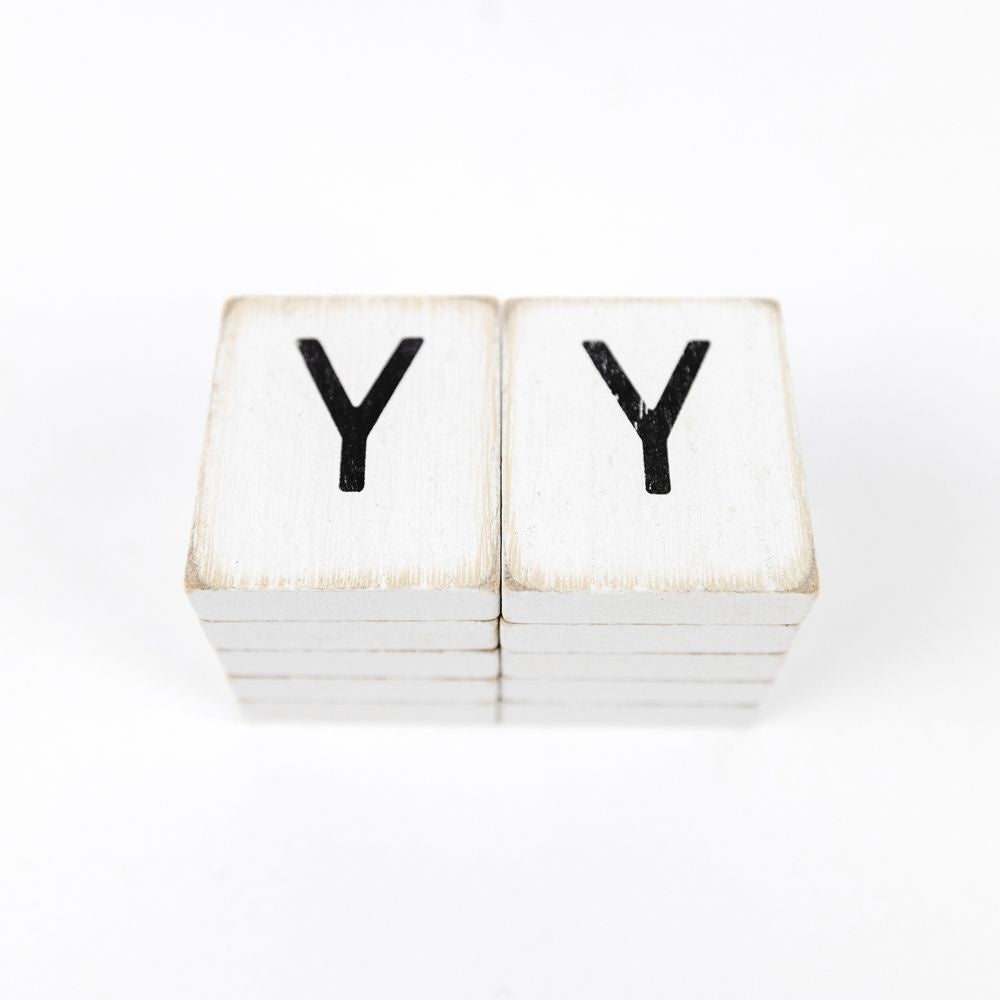 Y Wood Letter Tiles - Set of 10 (White & Black)