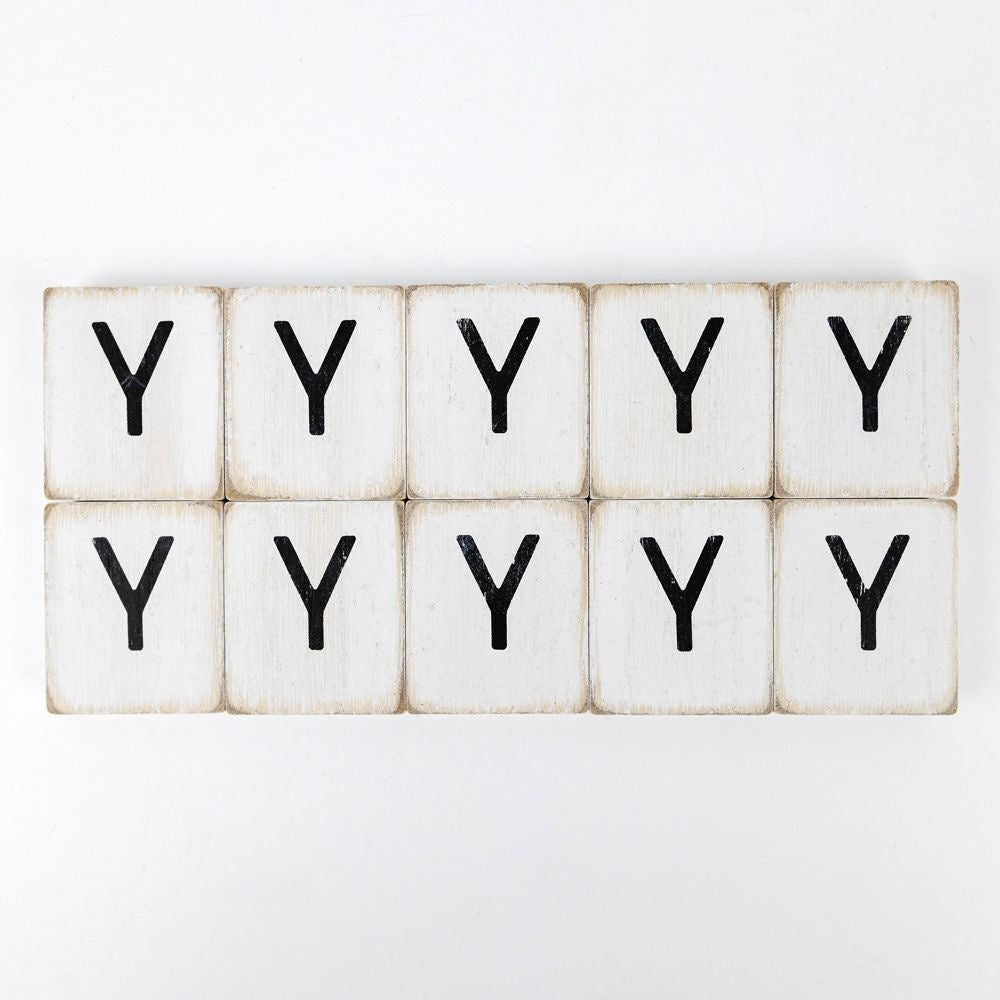 2" x 2" Wood Letter Tiles (Letter Y) - Set of 10 - Black/White