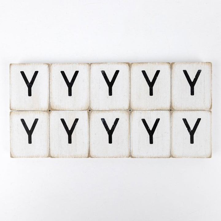2" x 2" Wood Letter Tiles (Letter Y) - Set of 10 - Black/White