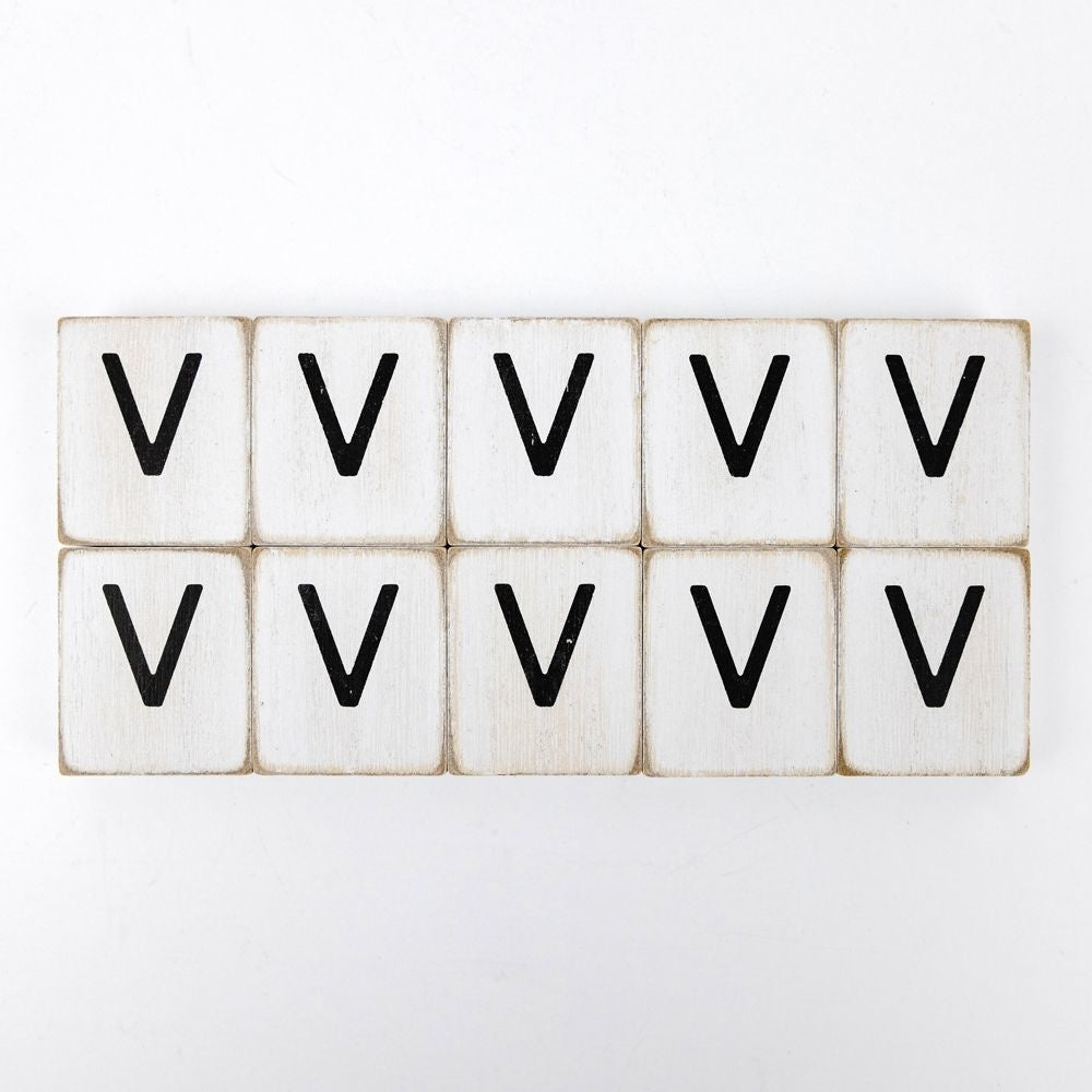 2" x 2" Wood Letter Tiles (Letter V) - Set of 10 - Black/White