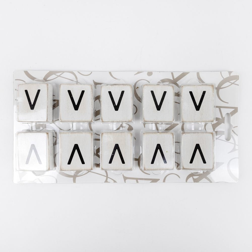 2" x 2" Wood Letter Tiles (Letter V) - Set of 10 - Black/White