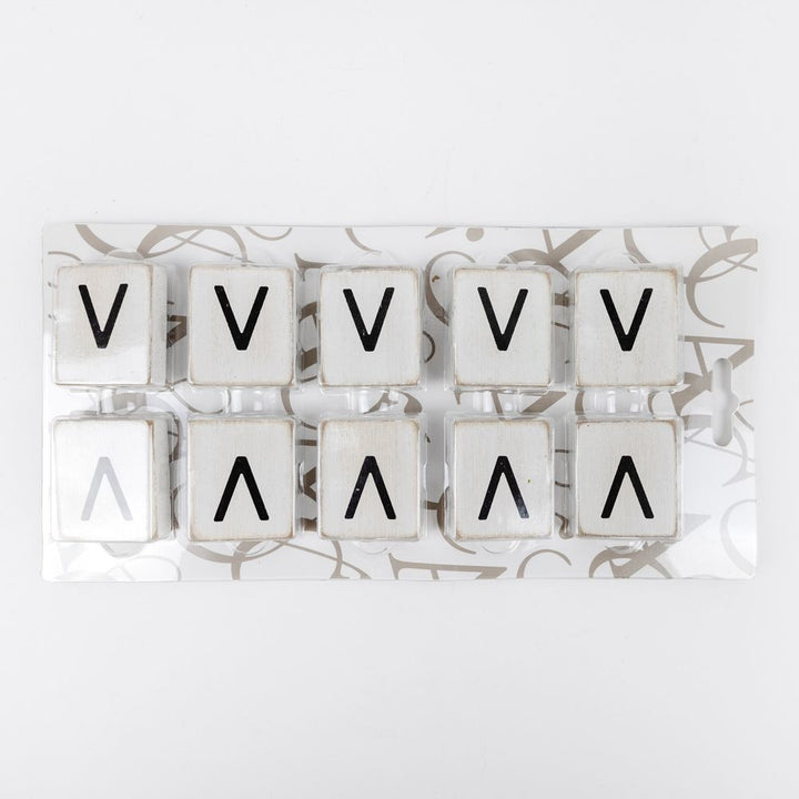 2" x 2" Wood Letter Tiles (Letter V) - Set of 10 - Black/White