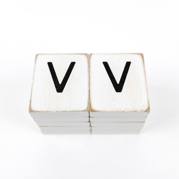 2" x 2" Wood Letter Tiles (Letter V) - Set of 10 - Black/White