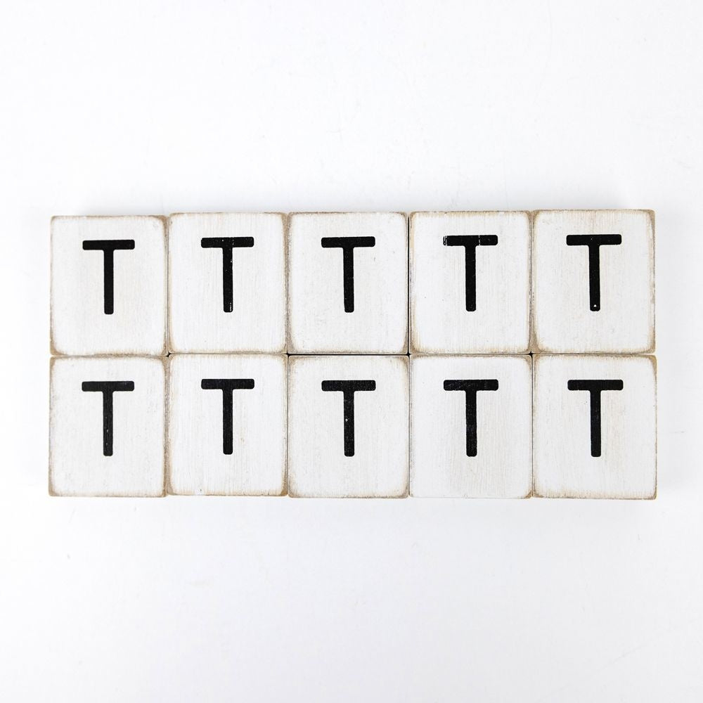 2" x 2" Wood Letter Tiles (Letter T) - Set of 10 - Black/White