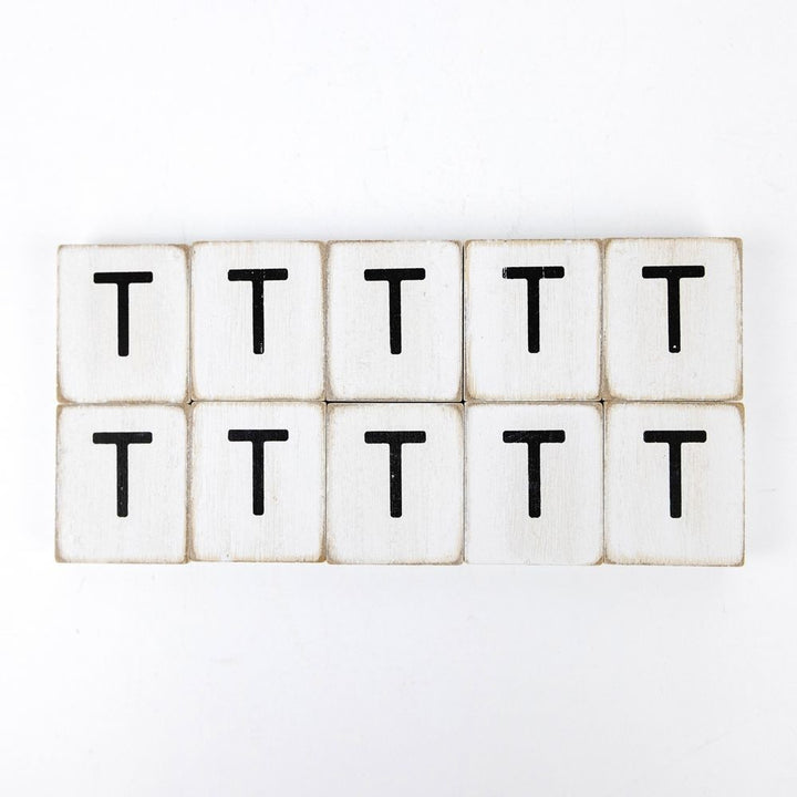2" x 2" Wood Letter Tiles (Letter T) - Set of 10 - Black/White