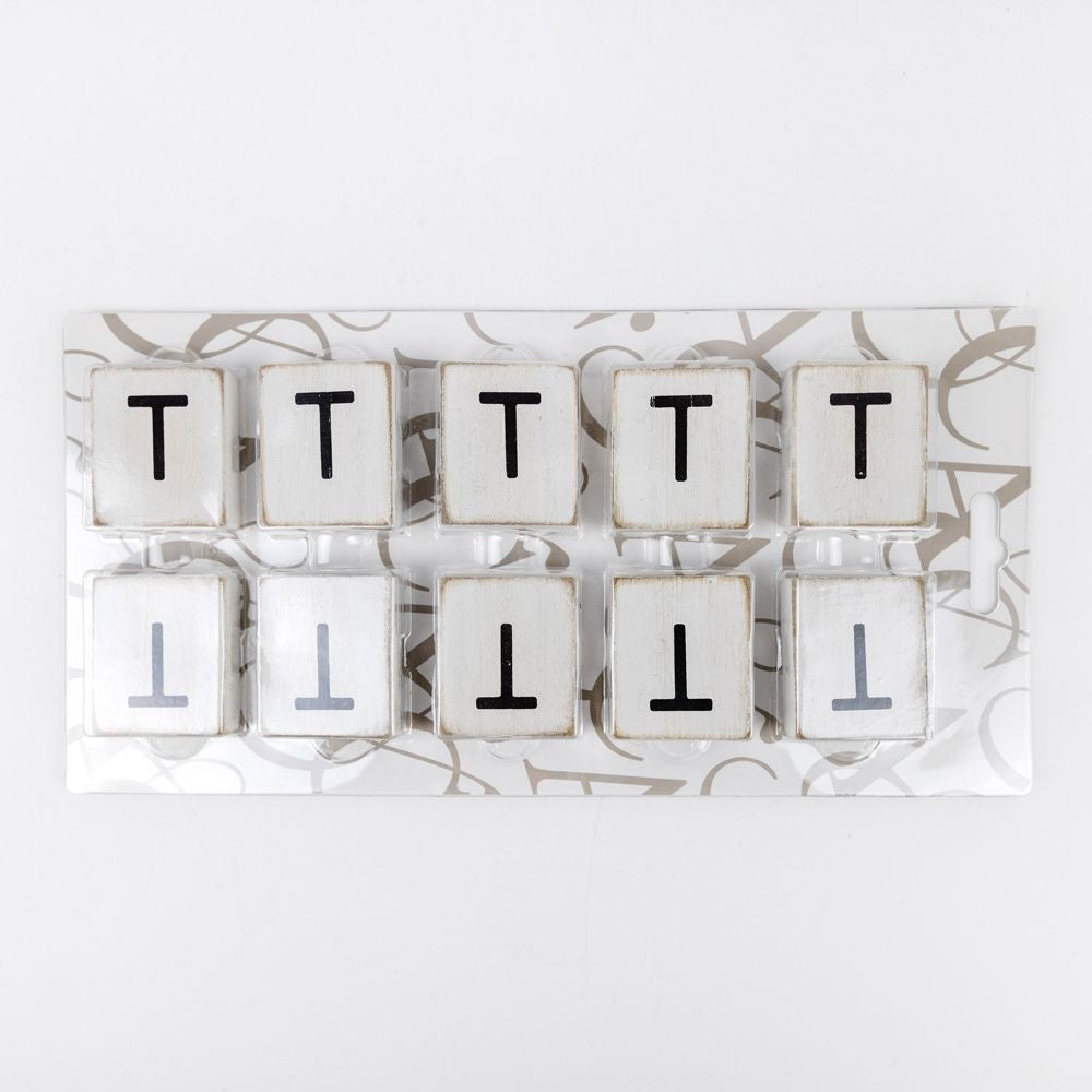 2" x 2" Wood Letter Tiles (Letter T) - Set of 10 - Black/White