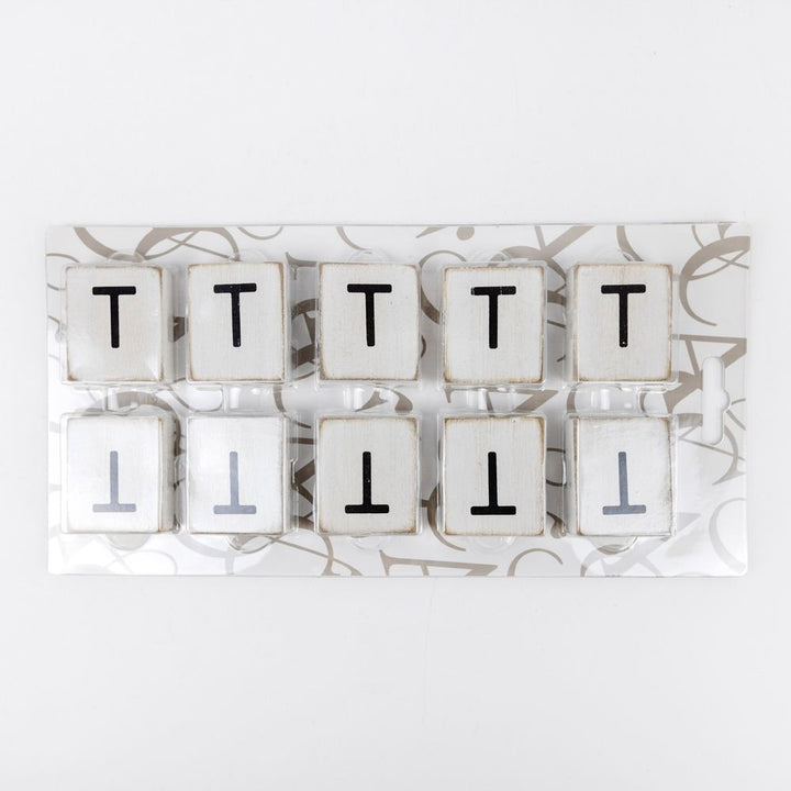 2" x 2" Wood Letter Tiles (Letter T) - Set of 10 - Black/White