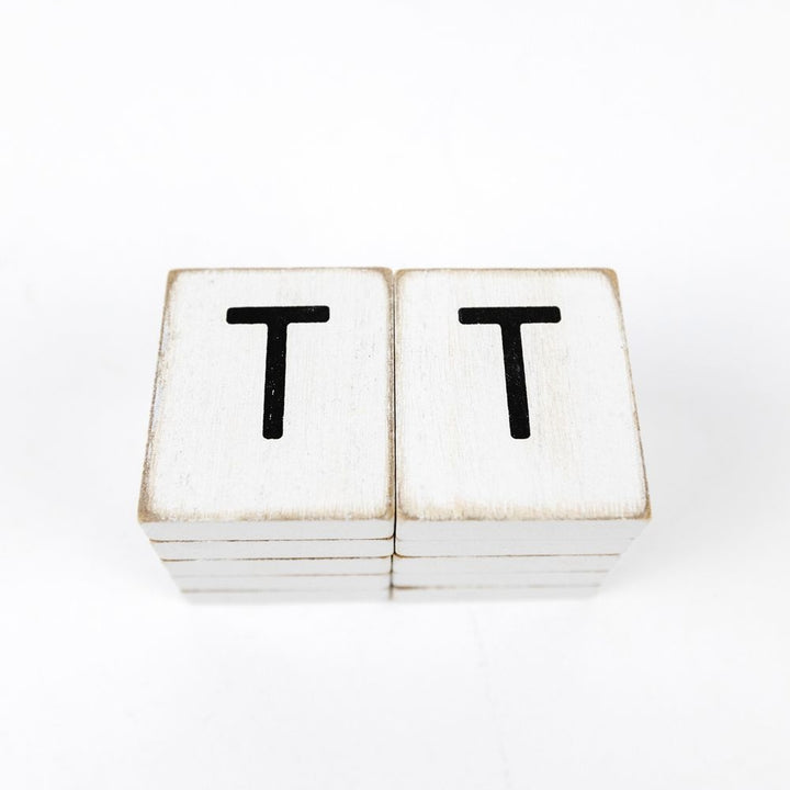 2" x 2" Wood Letter Tiles (Letter T) - Set of 10 - Black/White
