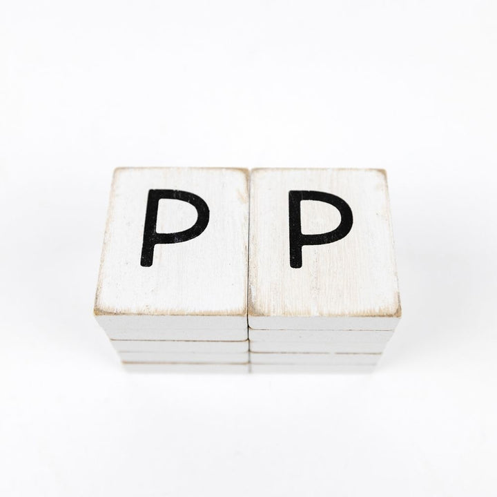 2" x 2" Wood Letter Tiles (Letter P) - Set of 10 - Black/White