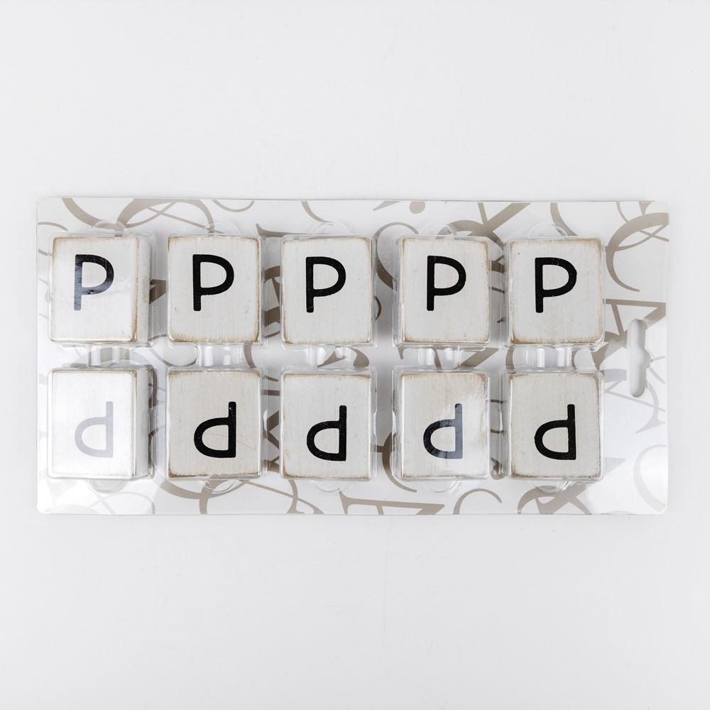 2" x 2" Wood Letter Tiles (Letter P) - Set of 10 - Black/White
