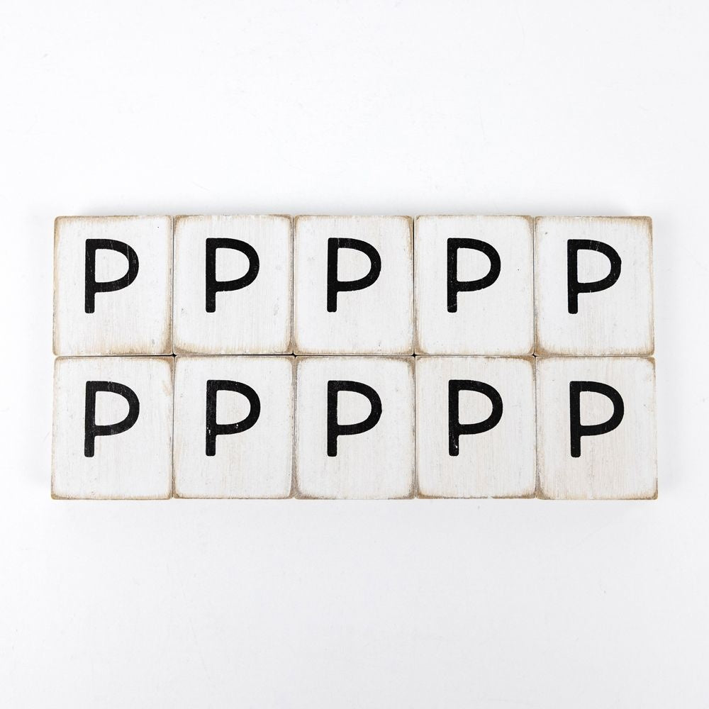 2" x 2" Wood Letter Tiles (Letter P) - Set of 10 - Black/White