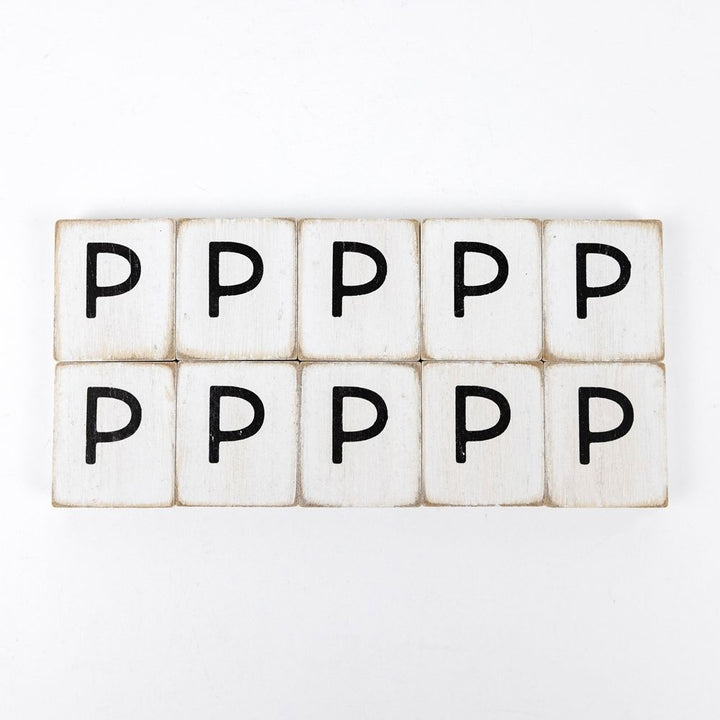 2" x 2" Wood Letter Tiles (Letter P) - Set of 10 - Black/White