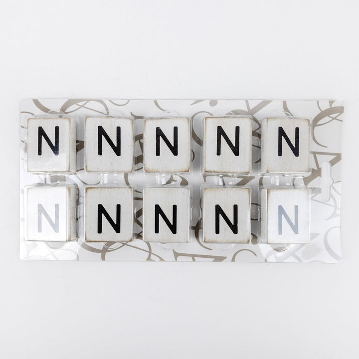 2" x 2" Wood Letter Tiles (Letter N) - Set of 10 - Black/White