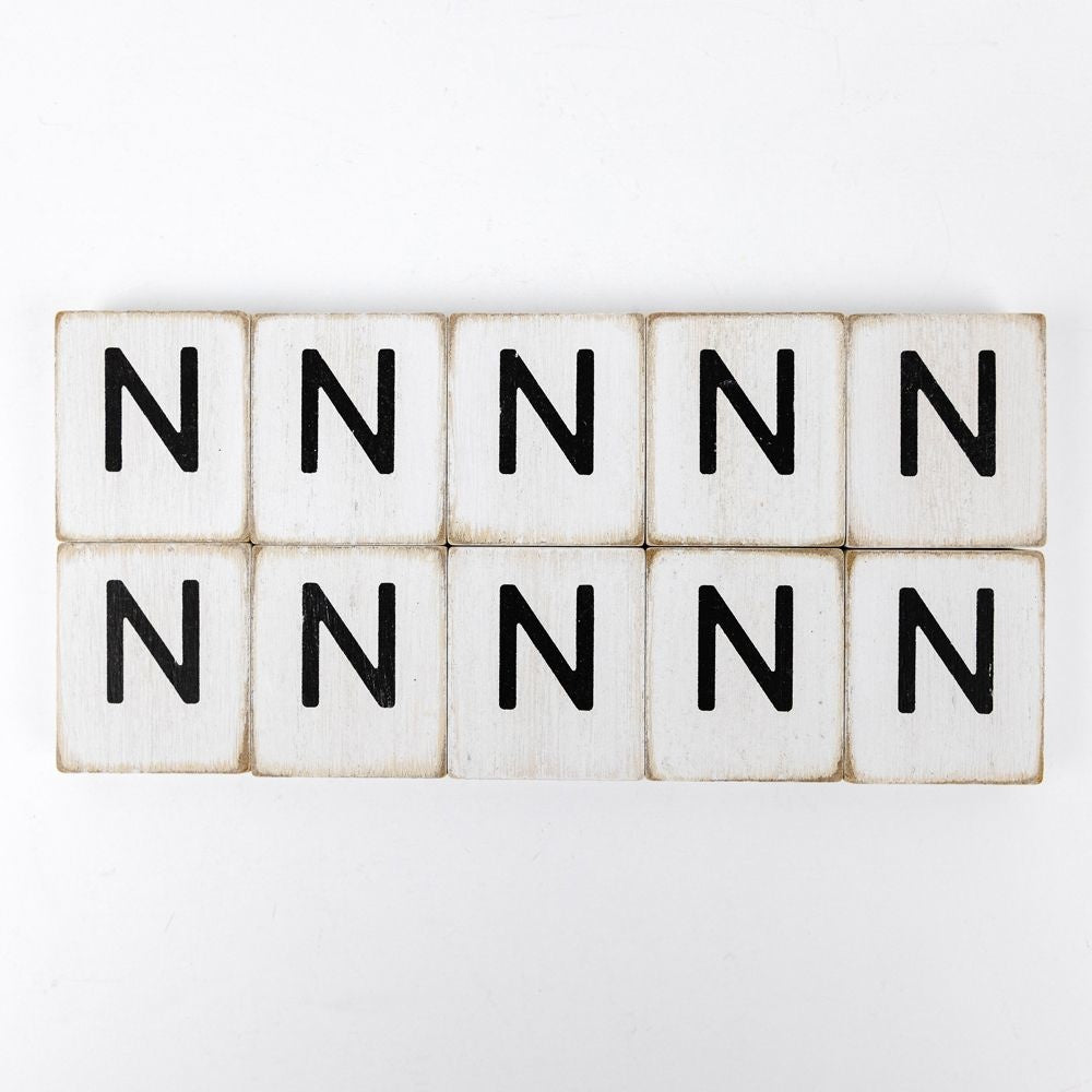 2" x 2" Wood Letter Tiles (Letter N) - Set of 10 - Black/White