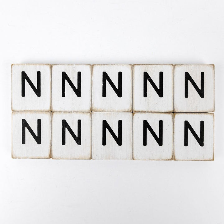 2" x 2" Wood Letter Tiles (Letter N) - Set of 10 - Black/White