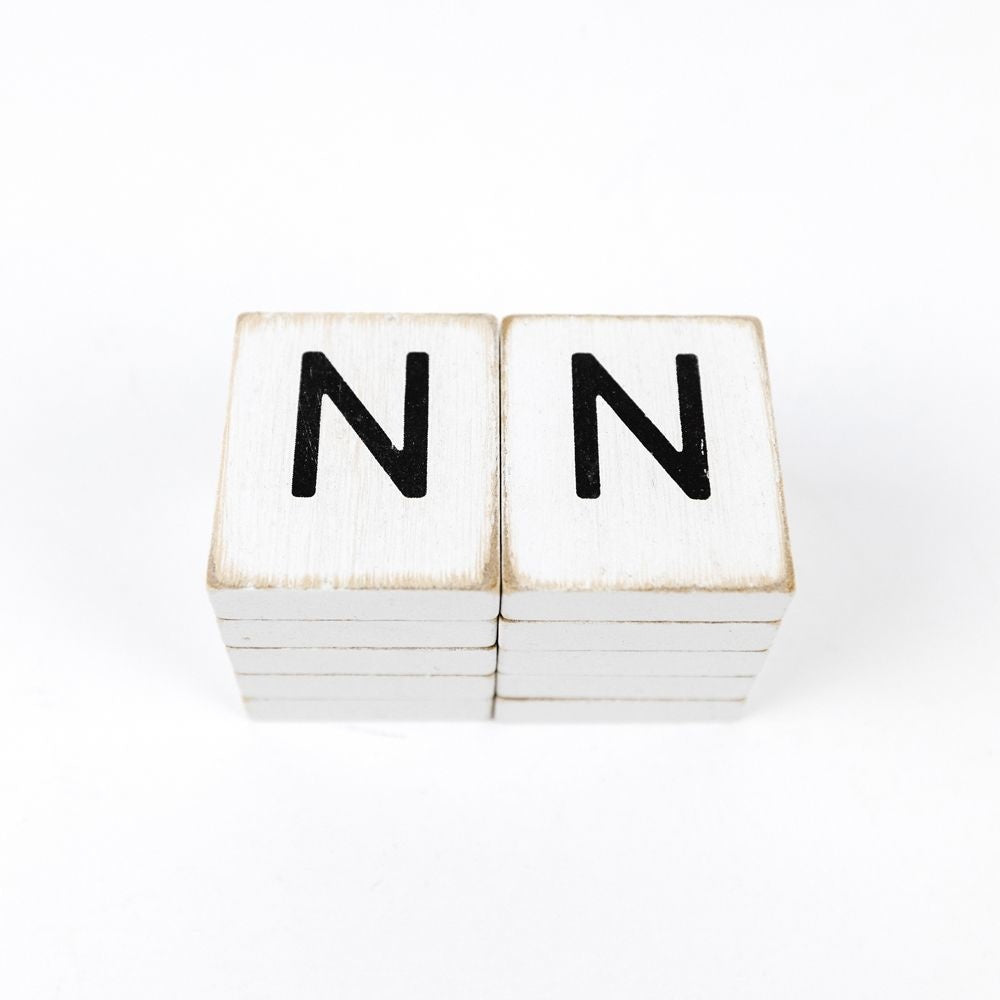 2" x 2" Wood Letter Tiles (Letter N) - Set of 10 - Black/White