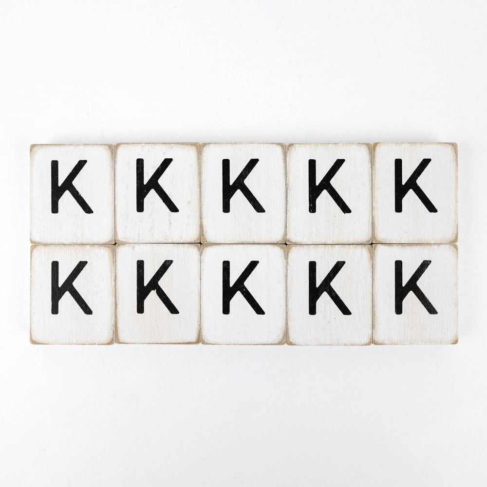 2" x 2" Wood Letter Tiles (Letter K) - Set of 10 - Black/White