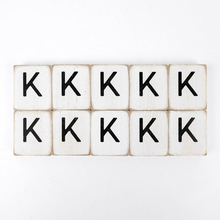 2" x 2" Wood Letter Tiles (Letter K) - Set of 10 - Black/White