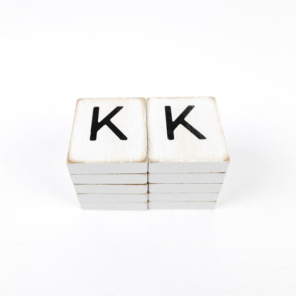 2" x 2" Wood Letter Tiles (Letter K) - Set of 10 - Black/White