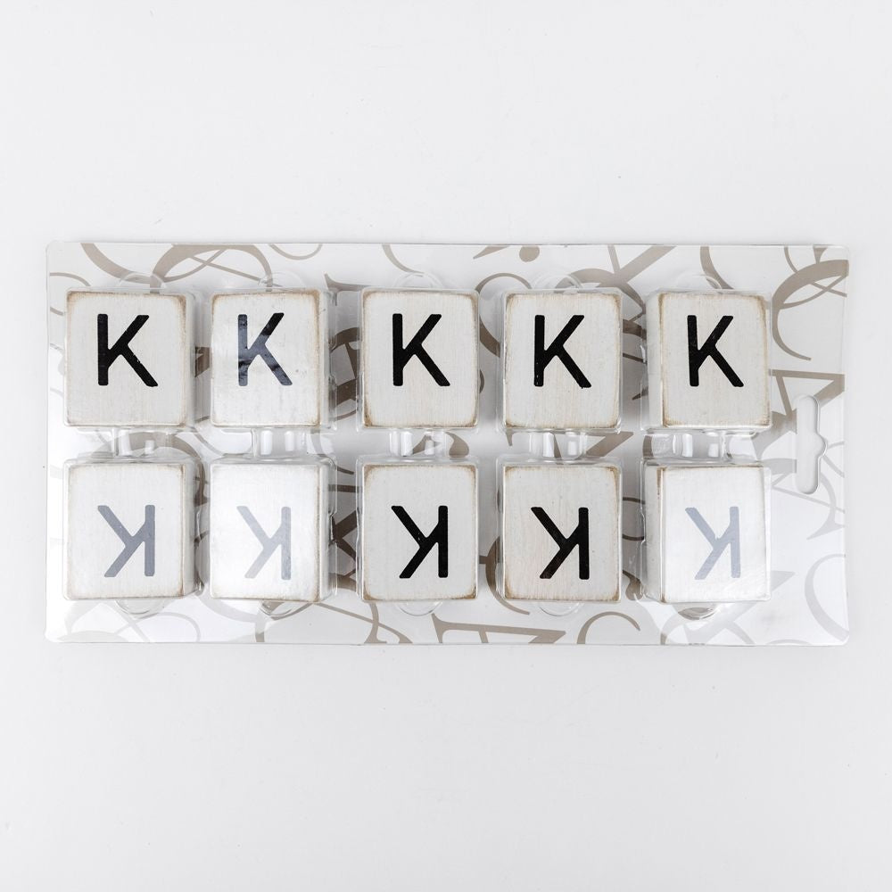 2" x 2" Wood Letter Tiles (Letter K) - Set of 10 - Black/White