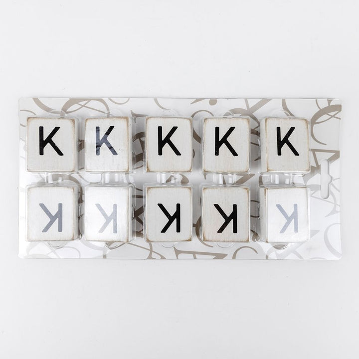 2" x 2" Wood Letter Tiles (Letter K) - Set of 10 - Black/White
