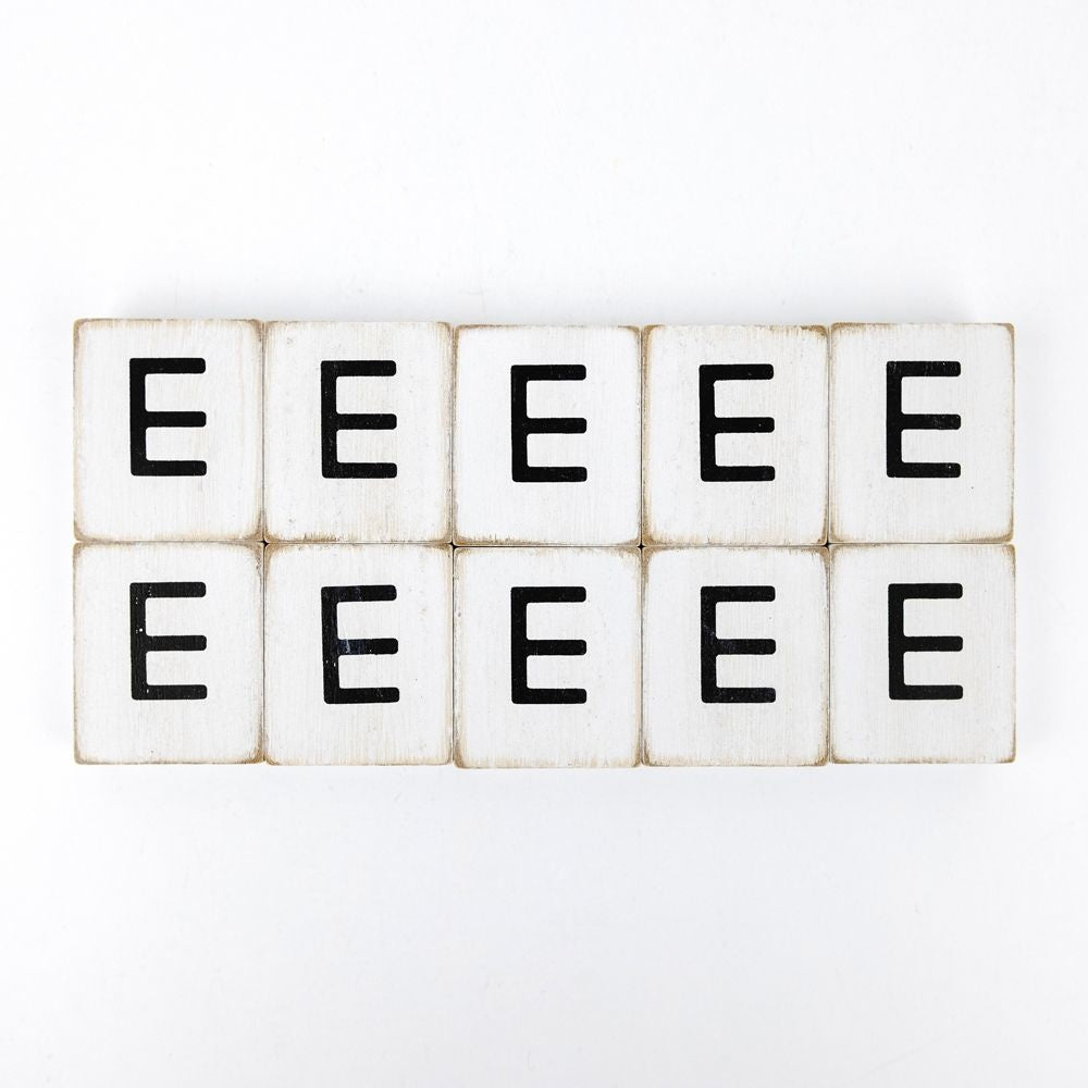 2" x 2" Wood Letter Tiles (Letter E) - Set of 10 - Black/White