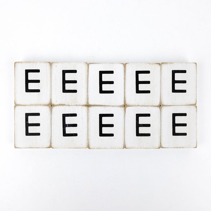 2" x 2" Wood Letter Tiles (Letter E) - Set of 10 - Black/White