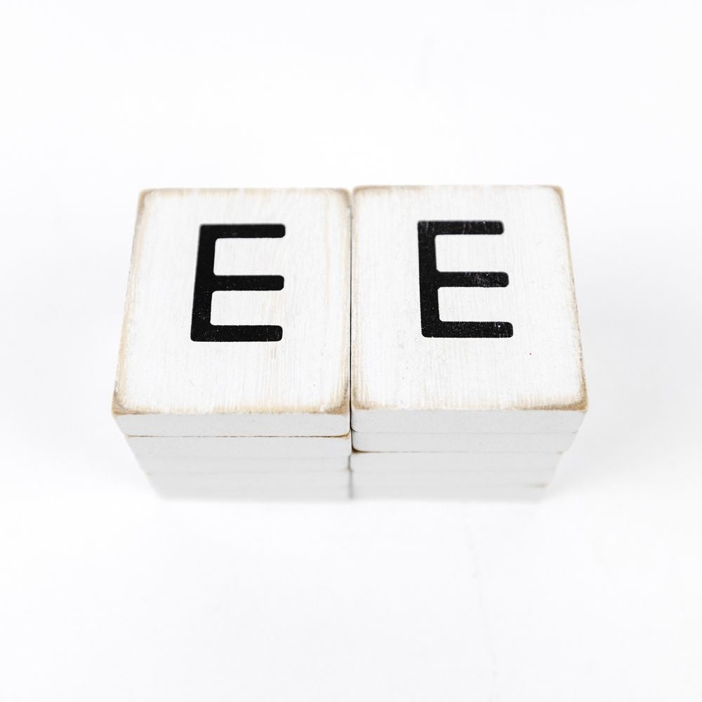 2" x 2" Wood Letter Tiles (Letter E) - Set of 10 - Black/White