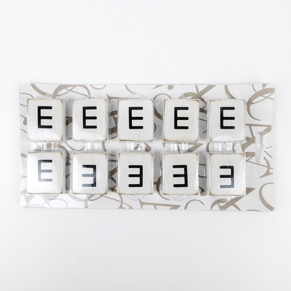 2" x 2" Wood Letter Tiles (Letter E) - Set of 10 - Black/White