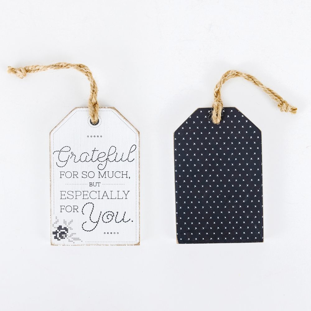 3" x 4" Reversible Wood Gift Tag ("Grateful For So Much") - White/Grey