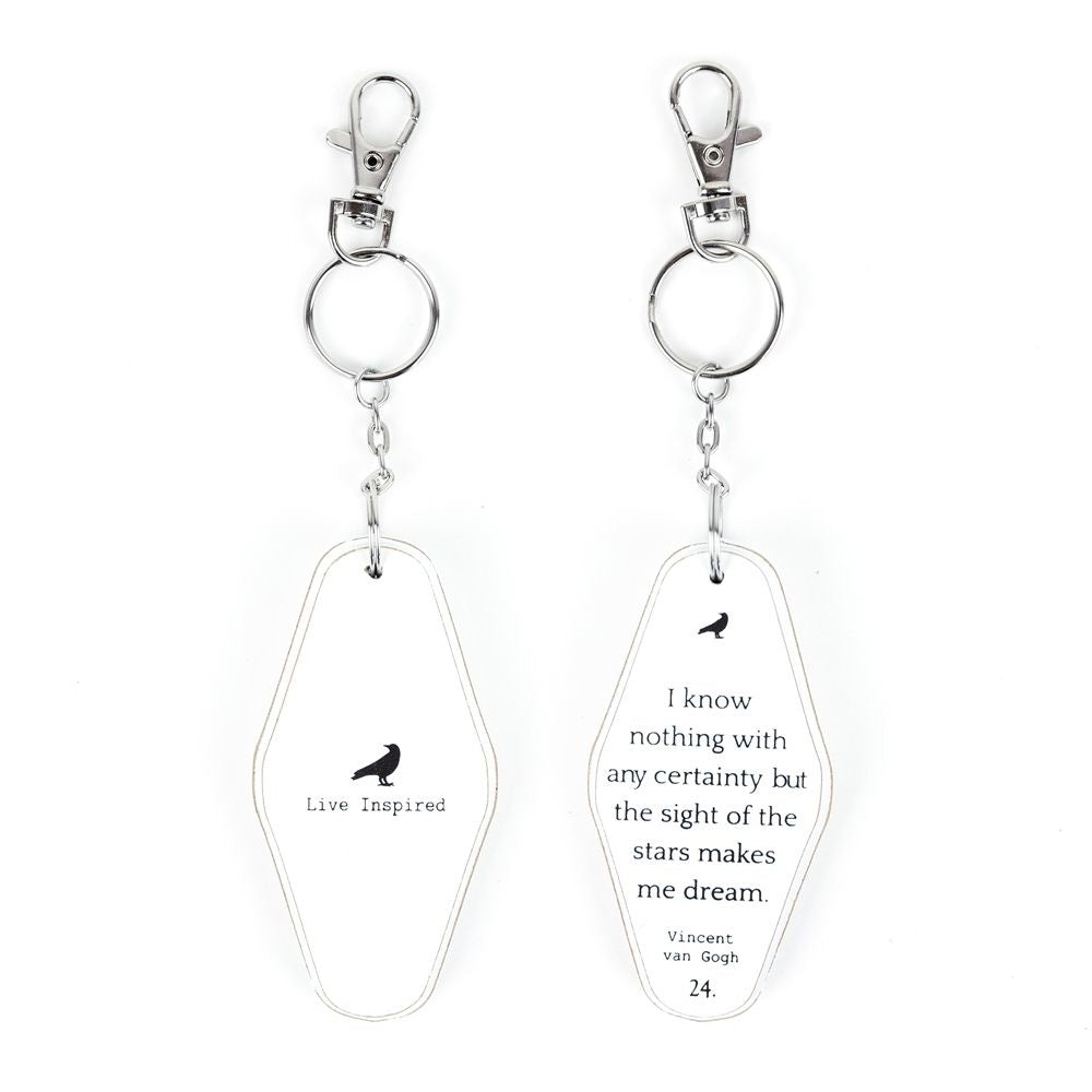 3.5" x 1.7" Reversible Wood Keychain ("Live Inspired" / Stars Quote) - Black/White