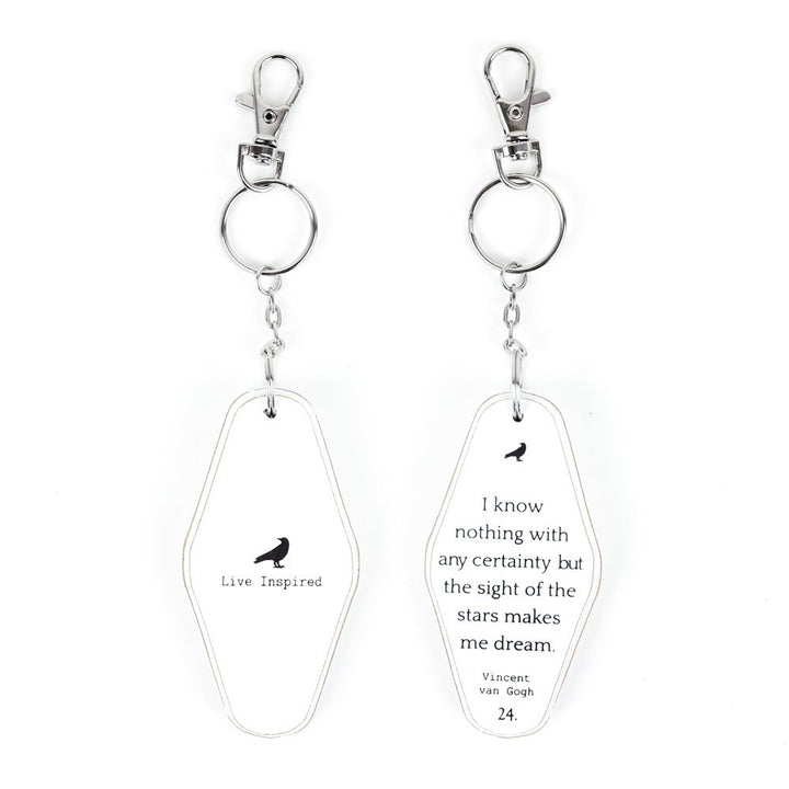 3.5" x 1.7" Reversible Wood Keychain ("Live Inspired" / Stars Quote) - Black/White