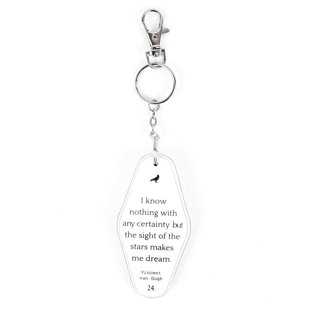 3.5" x 1.7" Reversible Wood Keychain ("Live Inspired" / Stars Quote) - Black/White